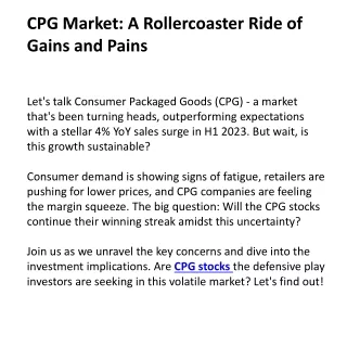 CPG Market A Rollercoaster Ride of Gains and Pains