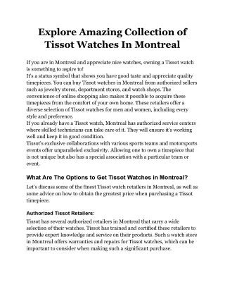 Explore Amazing Collection of Tissot Watches In Montreal