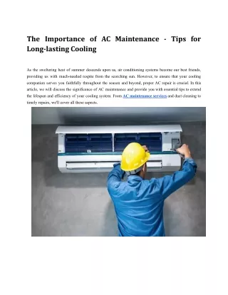 The Importance of AC Maintenance - Tips for Long-lasting Cooling