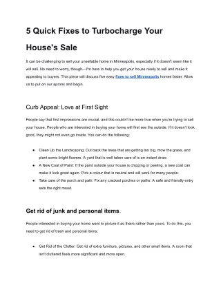 5 Quick Fixes to Turbocharge Your House's Sale