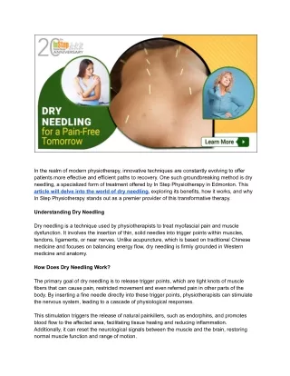 Dry Needling Edmonton | Instep Physiotherapy Edmonton