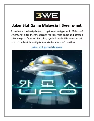 Joker Slot Game Malaysia  3wemy.net