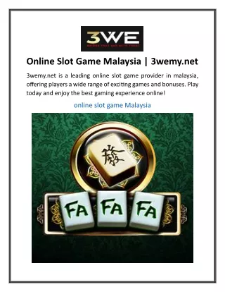 Online Slot Game Malaysia  3wemy.net