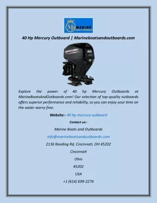 40 Hp Mercury Outboard  Marineboatsandoutboards.com