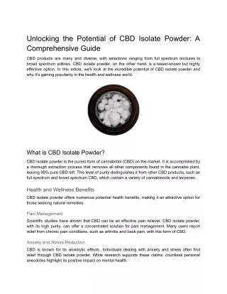 Unlocking the Potential of CBD Isolate Powder_ A Comprehensive Guide