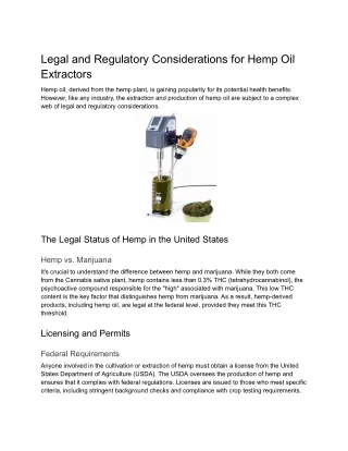 Legal and Regulatory Considerations for Hemp Oil Extractors