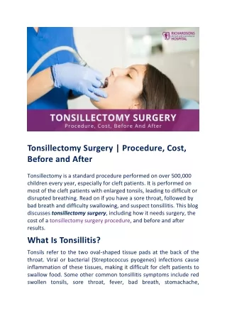 All That You Wanted to Learn More About Tonsillectomy Surgery