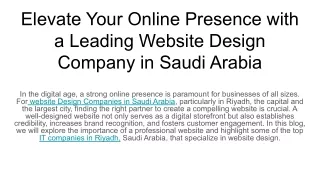 Elevate Your Online Presence with a Leading Website Design Company in Saudi Arabia