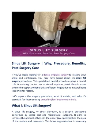 All That You Wanted to Know About Sinus Lift Surgery