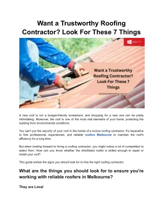 Want a Trustworthy Roofing Contractor? Look For These 7 Things