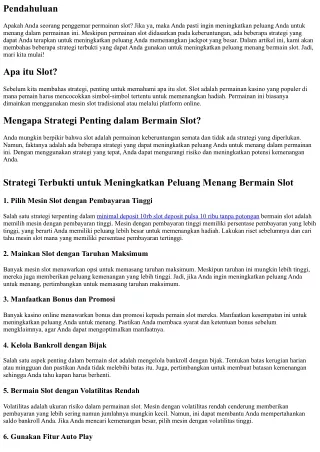 Strategi Terbukti untuk Meningkatkan Peluang Menang Bermain Slot