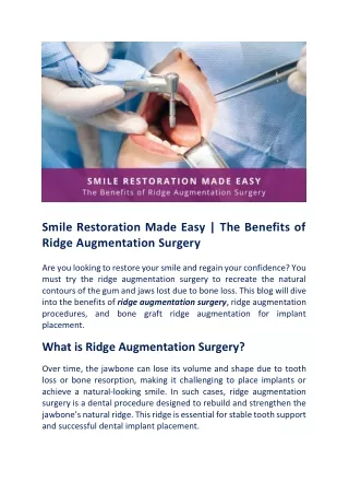 Benefits of Ridge Augmentation Surgery for Your Smile