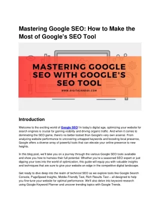 Mastering Google SEO How to Make the Most of Google's SEO Tool