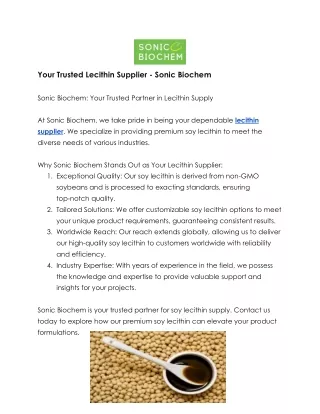 Leading Lecithin Supplier: Sonic Biochem's Premium Soy Lecithin Solutions