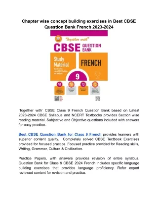 Chapter wise concept building exercises in Best CBSE Question Bank French 2023-2024