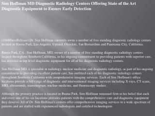 sim hoffman md diagnostic radiology centers offering state o