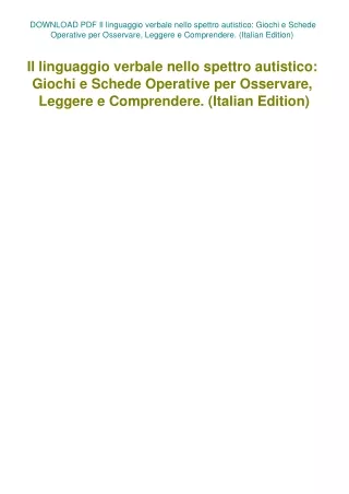 DOWNLOAD PDF Il linguaggio verbale nello spettro autistico Giochi e Schede Operative per Osservare