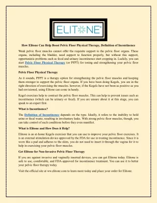 How Elitone Can Help Boost Pelvic Floor Physical Therapy, Definition of Incontinence