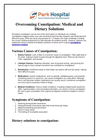 Overcoming Constipation: Medical and Dietary Solutions