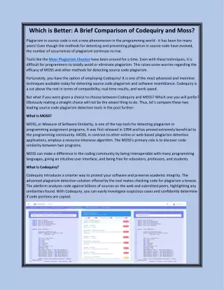 Which is Better: A Brief Comparison of Codequiry and Moss?