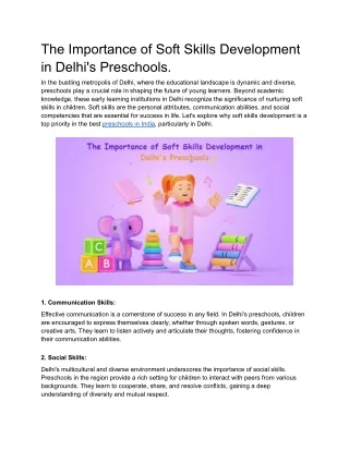 The Importance of Soft Skills Development in Delhi's Preschools