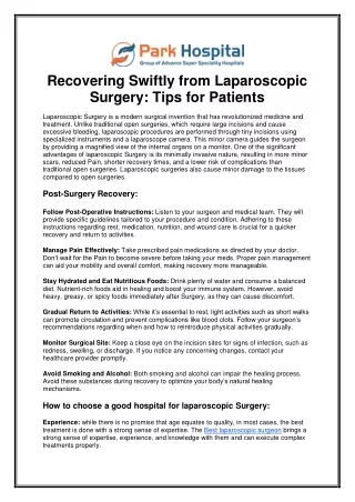 Recovering Swiftly from Laparoscopic Surgery: Tips for Patients