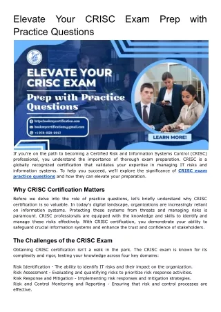 Elevate Your CRISC Exam Prep with Practice Questions