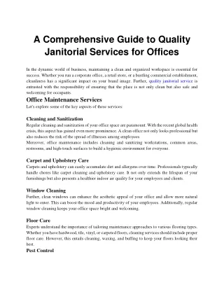 A Comprehensive Guide to Quality Janitorial Services for Offices