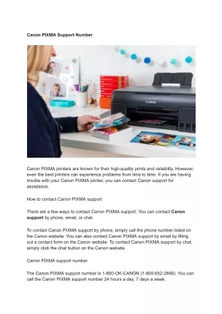 Canon PIXMA Support Number