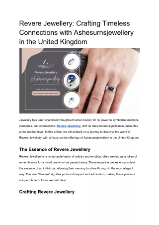 Revere Jewellery_ Crafting Timeless Connections with Ashesurnsjewellery in the United Kingdom