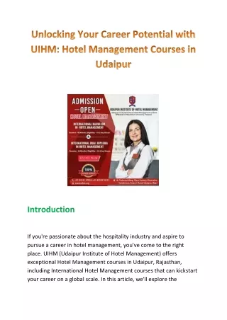 Unlocking Your Career Potential with UIHM: Hotel Management Courses in Udaipur