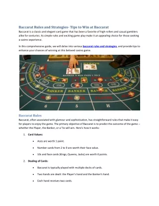 Baccarat Rules and Strategies-Tips to Win at Baccarat