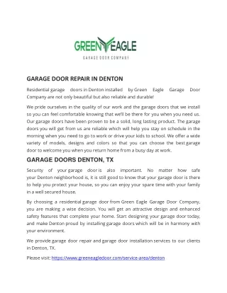 Garage Door Repair, Installation and Services Denton, TX