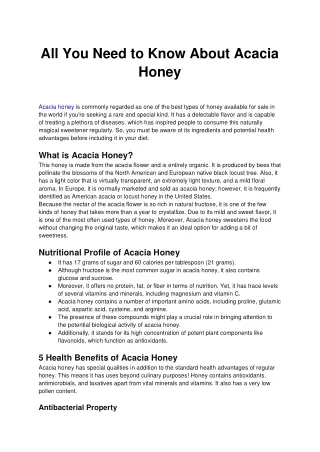 All You Need to Know About Acacia Honey