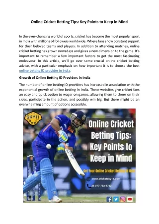 Online Cricket Betting Tips Key Points to Keep in Mind