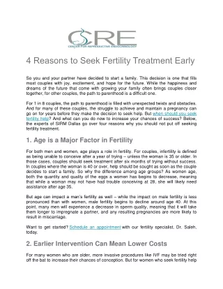 Why to Seek Fertility Treatment Early, SIRM Dallas Fertility Center - Center for Reproductive Endocrinology