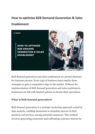 How to optimize B2B Demand Generation