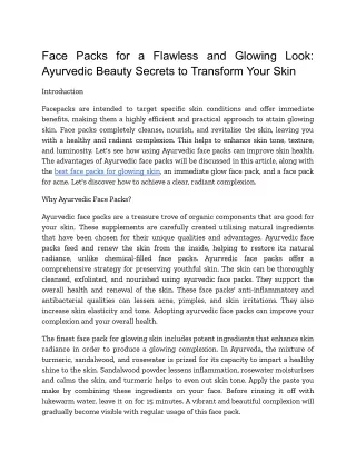 Face Packs for a Flawless and Glowing Look_ Ayurvedic Beauty Secrets to Transform Your Skin