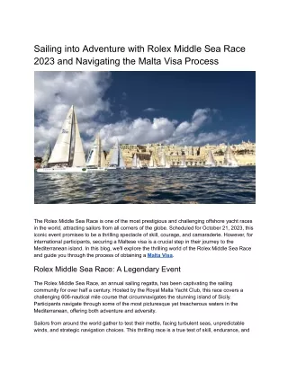 Sailing into Adventure_ Rolex Middle Sea Race 2023 and Navigating the Malta Visa Process