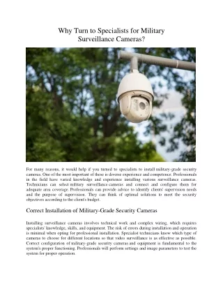 Why Turn to Specialists for Military Surveillance Cameras