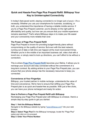 Quick and Hassle-Free Page Plus Prepaid Refill_ Billtopup Your Key to Uninterrupted Connectivity