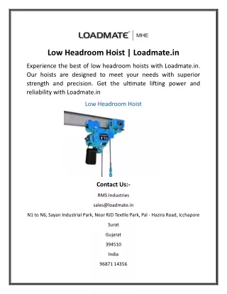 Low Headroom Hoist Loadmate.in