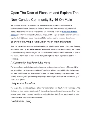 New Condos Community By 46 On Main