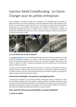 Injеction Mold Crowdfunding  Un Gamе-Changеr pour