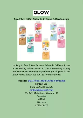 Buy St Ives Lotion Online in Sri Lanka  Glowbnb.com