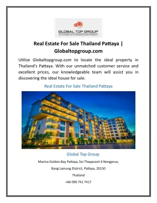 Real Estate For Sale Thailand Pattaya