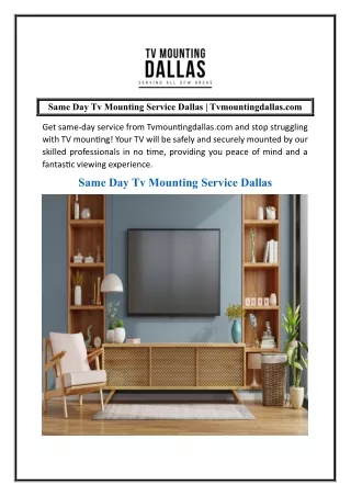 Same Day Tv Mounting Service Dallas  Tvmountingdallas