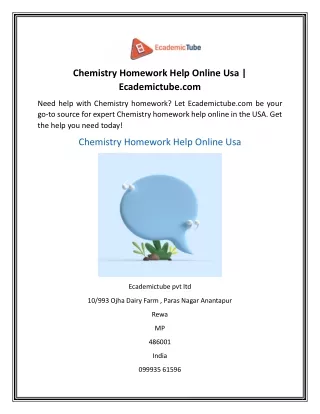 Chemistry Homework Help Online Usa  Ecademictube.com