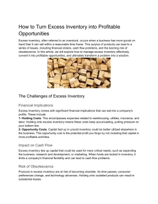 How to Turn Excess Inventory into Profitable Opportunities