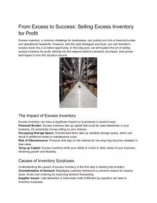 From Excess to Success_ Selling Excess Inventory for Profit